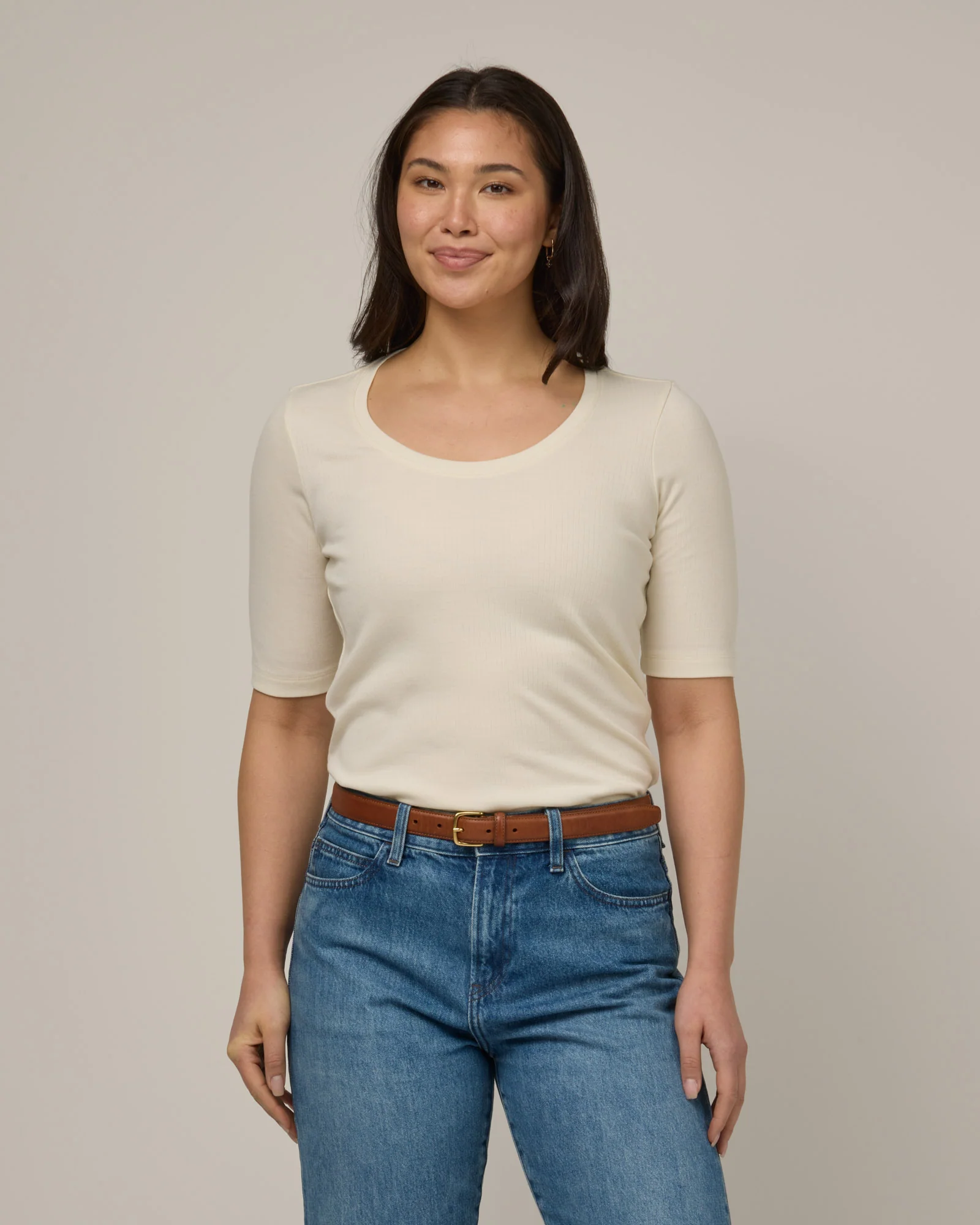 Celine Ribbed Elbow Sleeve Tee
